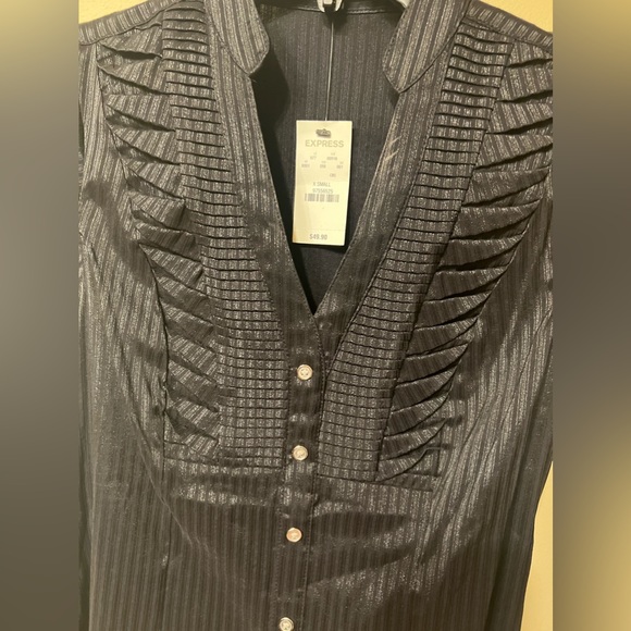 Express Blouse Black Pleated Striped NWT XS - Picture 4 of 5